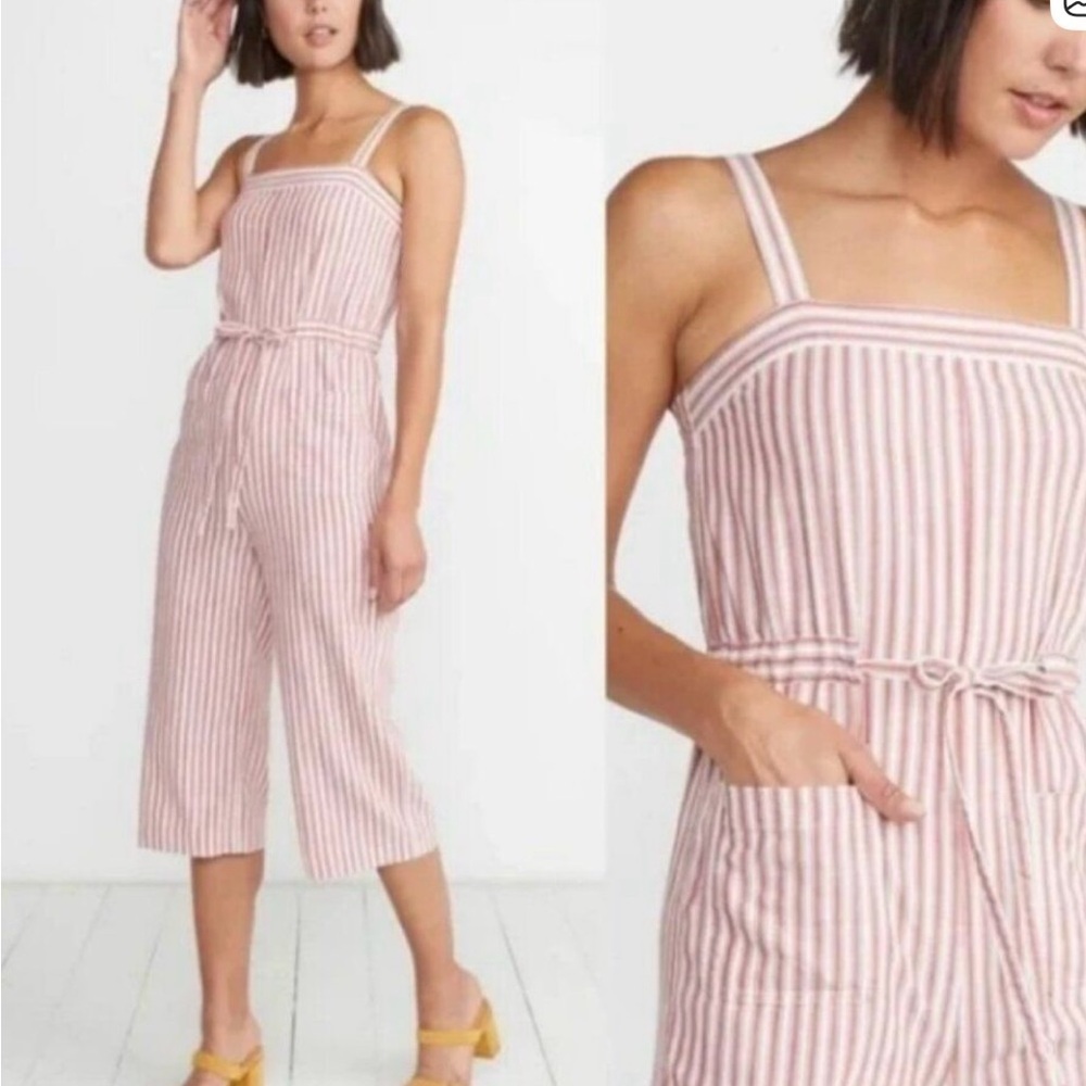 Marine Layer Juliette Jumpsuit Size S
Women's Red Ivory Striped Print Cropped
